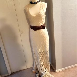 New Cream Crochet Summer dress w sewn in slip